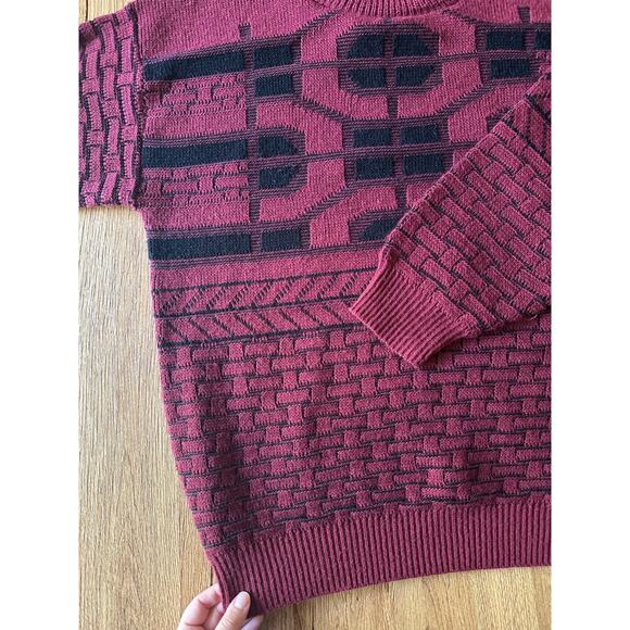 Aspetuck Trading Co Vtg Red Patterned Chunky Cosby Sweater Size Small - Picture 2 of 6